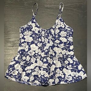 Calypso St. Barth Silk Blue White Floral Strappy XS Top